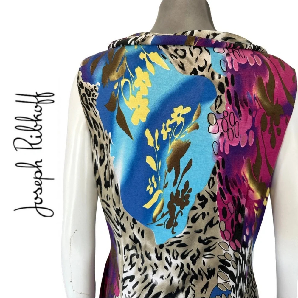 Joseph  Ribkoff Sleeveless Animal Print Cowl Neck Lined Sheath Dress Size 12 - Picture 7 of 9
